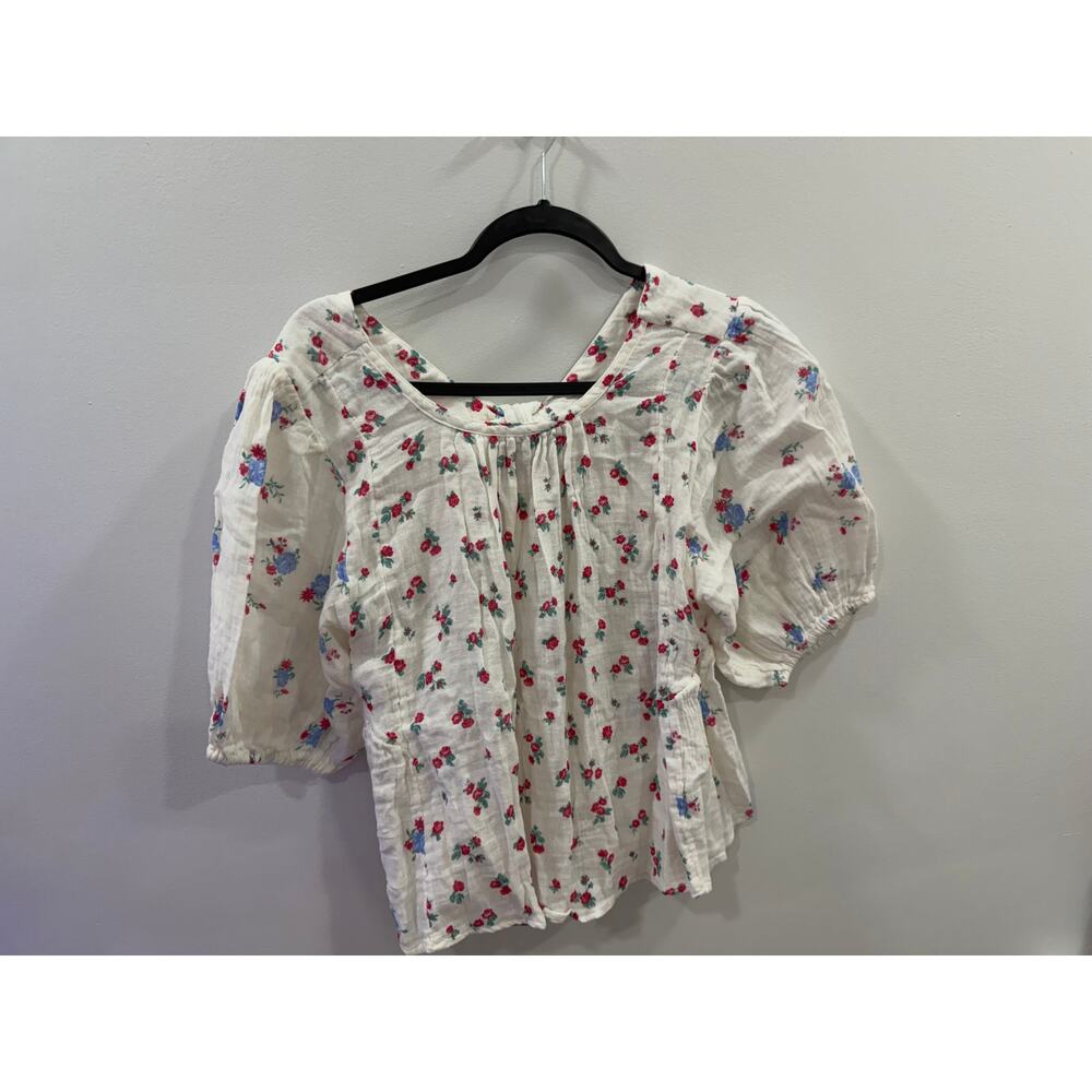 Free People Chloe Printed Top Sz Small  Floral Print Short Sleeve Tie Back Shirt - Picture 7 of 9